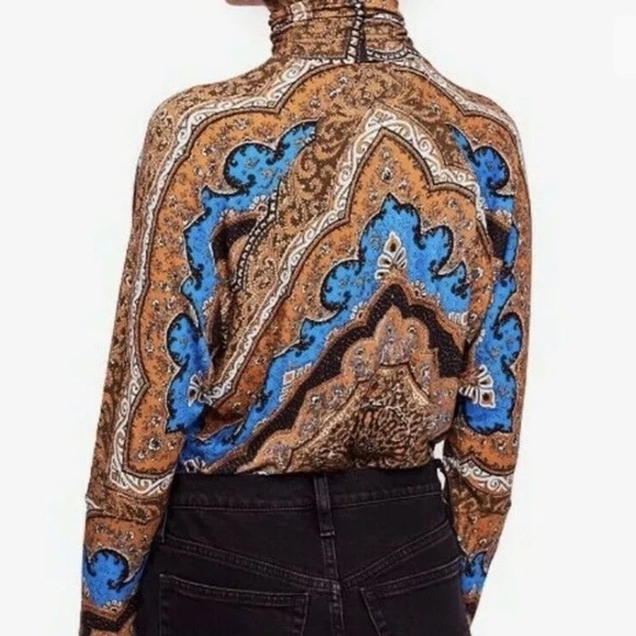 🔥FREE PEOPLE🔥Chase Me Tee Turtleneck Eclipse Combo Boho XS NWT - Picture 3 of 7